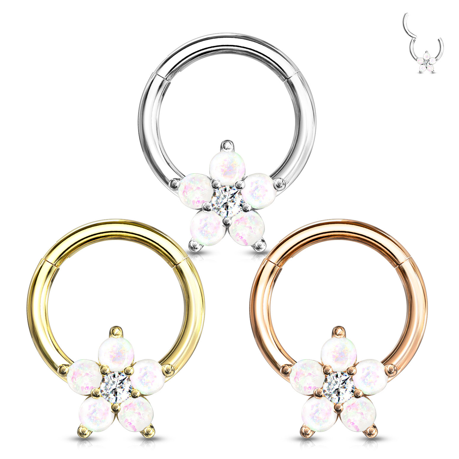 Ring med hänge och blommor av opaler