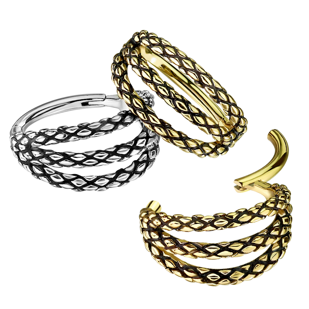Ring med tre rader och ormskinnsdesign