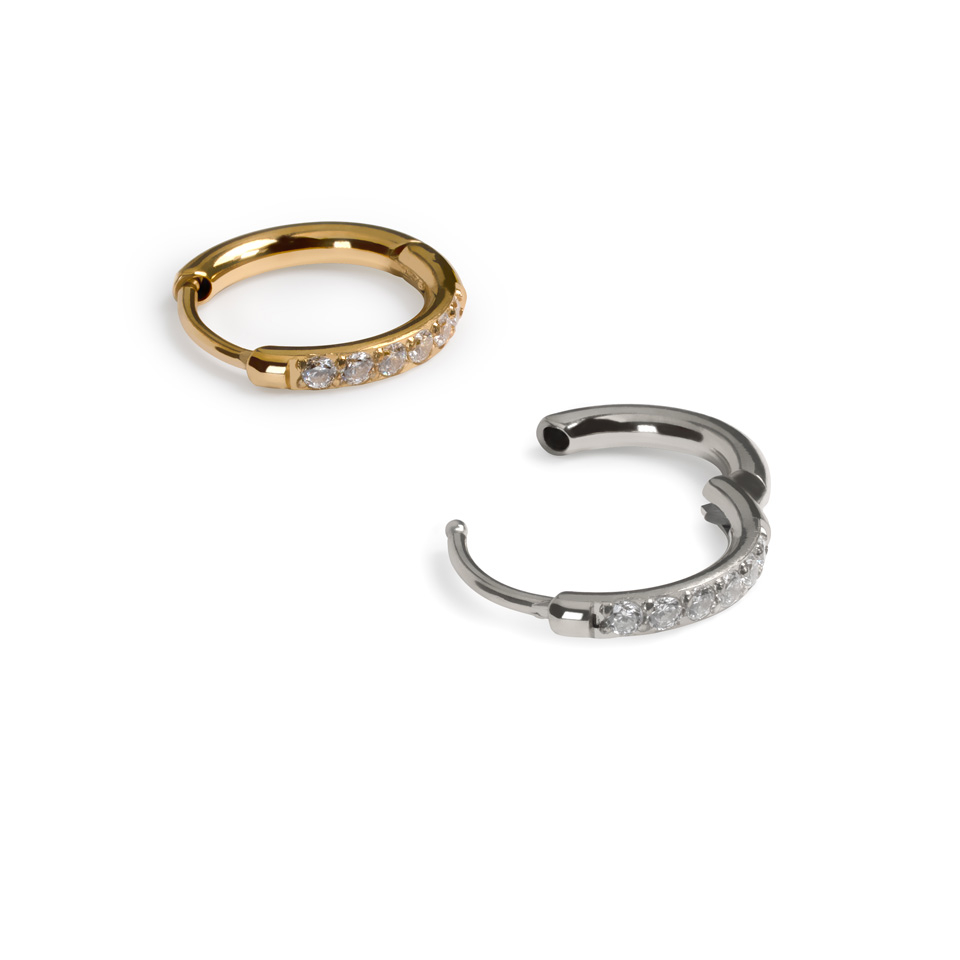 Ett par av huggieringar av kirurgiskt stål med stenar