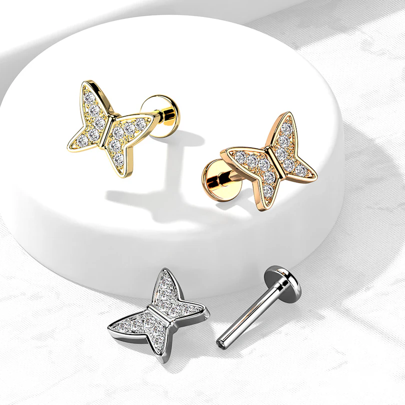 Labret med stendekorerad fjäril och invändig gänga