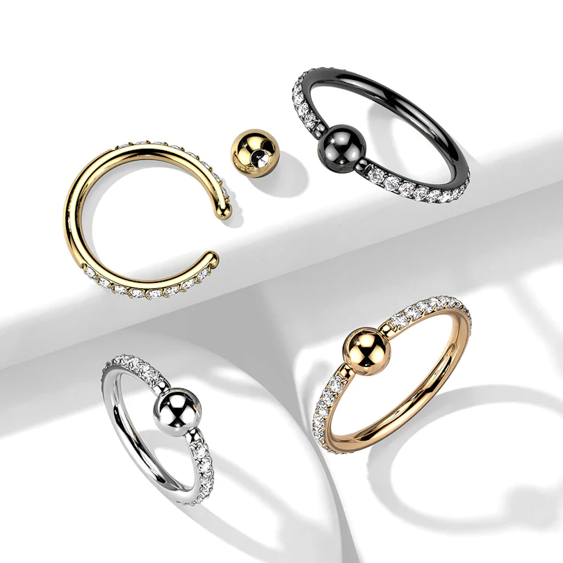 Titan captive bead ring med CZ stenar på varje sida