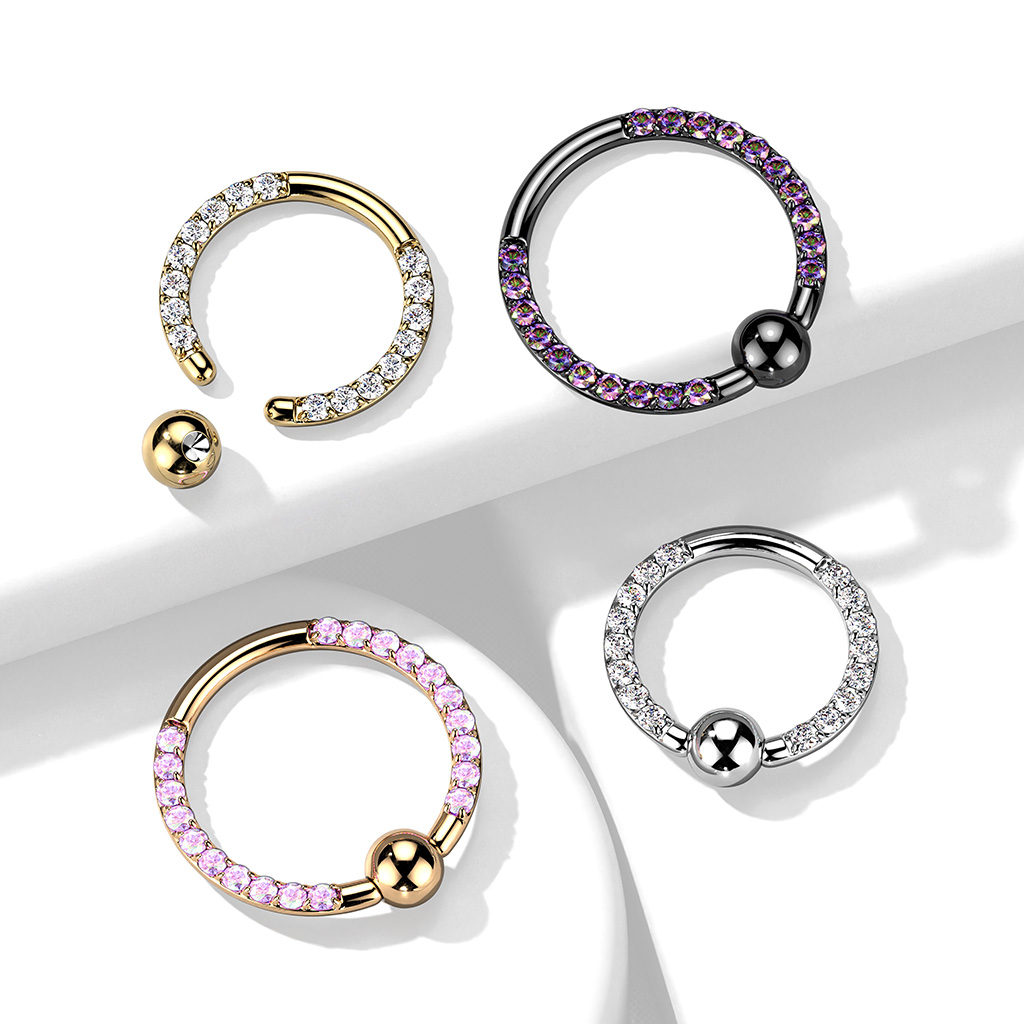 Titan captive bead ring med stenar på varje sida